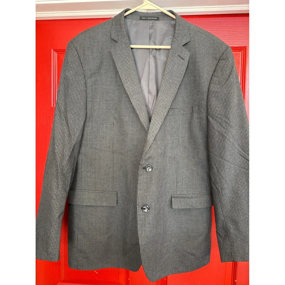 Perry Ellis Portfolio Mens 46R Slim Fit Blazer Grey Micro‎ Check Sport Coat